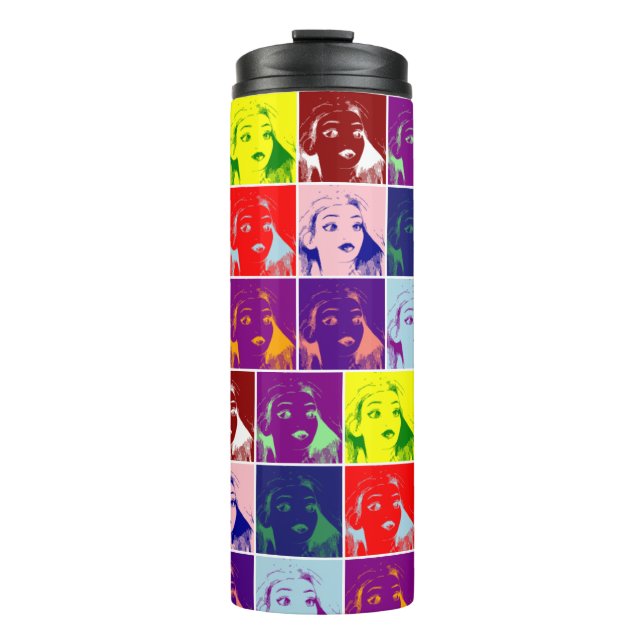 Pop art girl long hair thermal tumbler (Front)