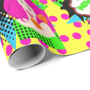 Pop Art Girl On Phone Happy Birthday Wrapping Paper