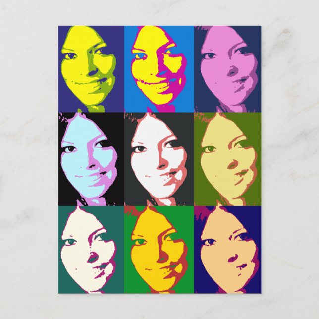 Pop Art Girl Portrait Profile Colored Pattern Postcard (Front)