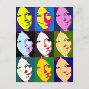 Pop Art Girl Portrait Profile Coloured Pattern Postcard
