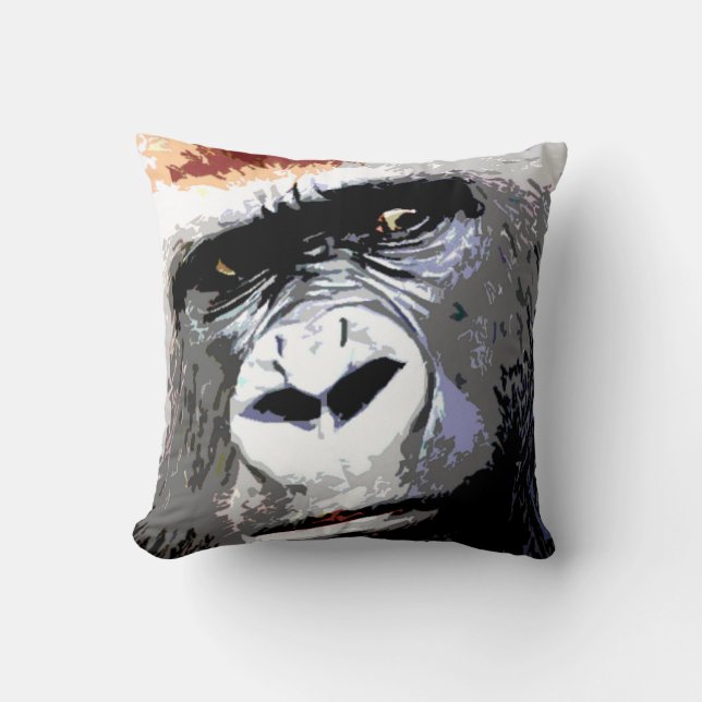 Pop Art Gorilla Face Throw Pillow (Front)