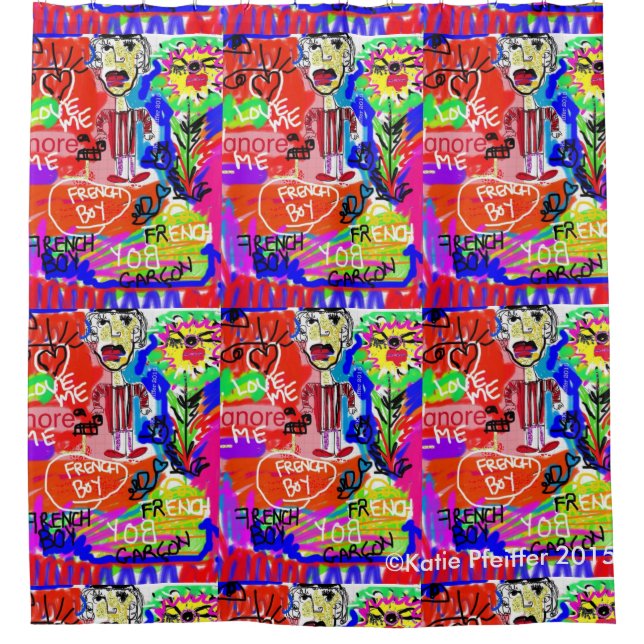 Pop Art Graffiti French Boy Love Me Shower Curtain (Front)