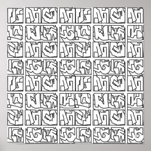 Pop Art Graffiti Grid Decoupage Template Line Art Poster