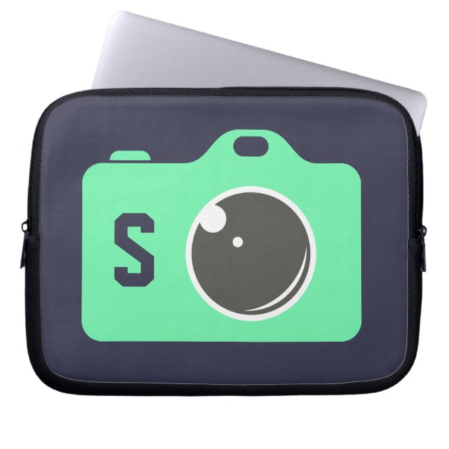 Pop Art Green Camera Blue Monogram Laptop Sleeve (Front)