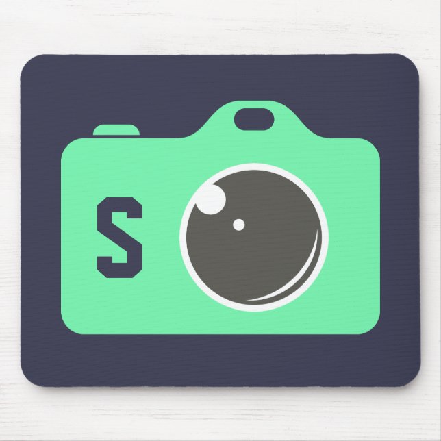Pop Art Green Camera Blue Monogram Mouse Pad (Front)