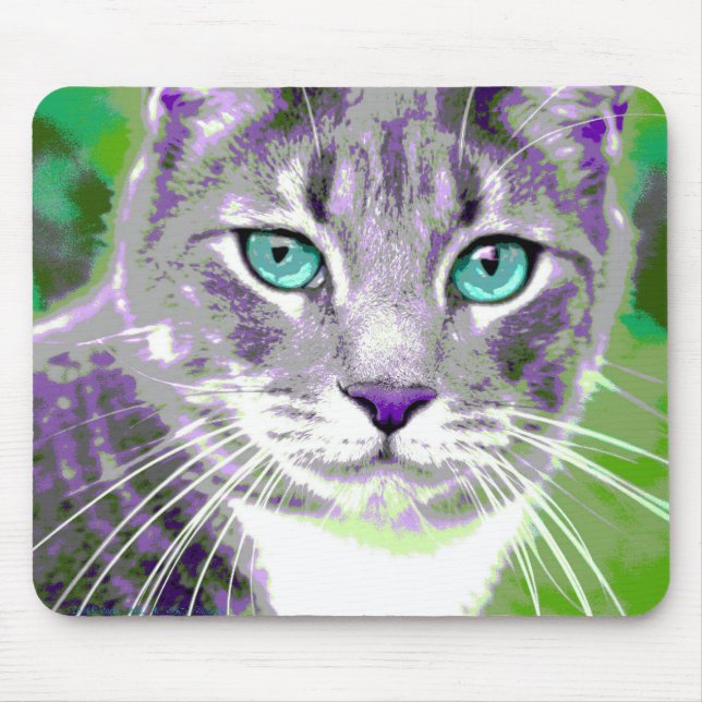 Pop Art Grey Tabby Cat Mouse Pad (Front)
