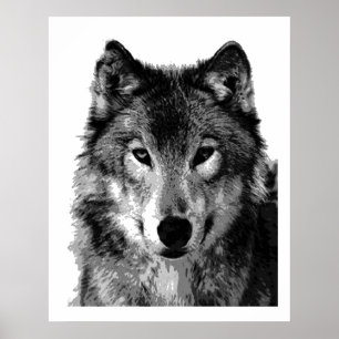 Pop Art Grey Wolf Face Poster Imprimer