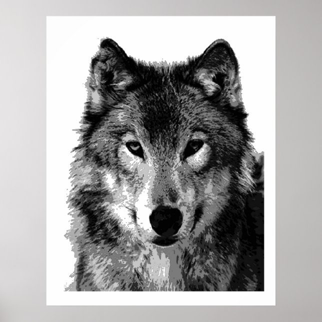 Pop Art Grey Wolf Face Poster Print (Front)