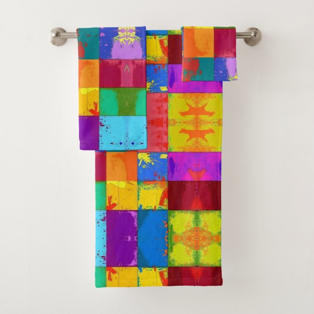 Pop Art grunge Colour Blocks Bath Towel Set (Insitu)