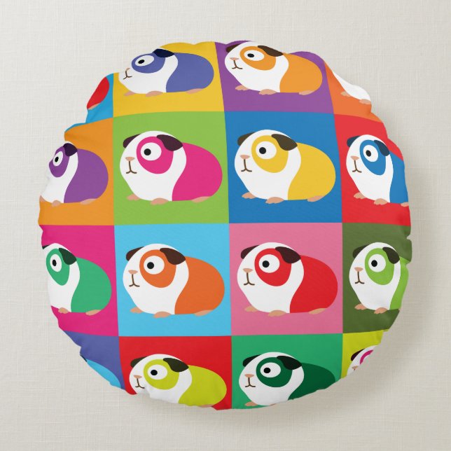 Pop Art Guinea Pigs Round Pillow (Front)
