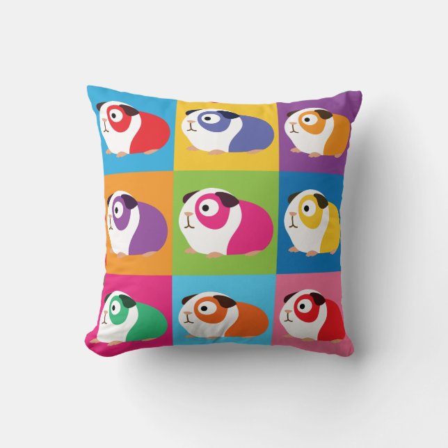 Pop Art Guinea Pigs Throw Pillow (Front)