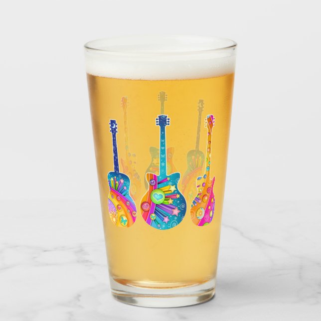 Pop Art Guitars Drink Pint Cocktail Highball Glass (Front Filled)