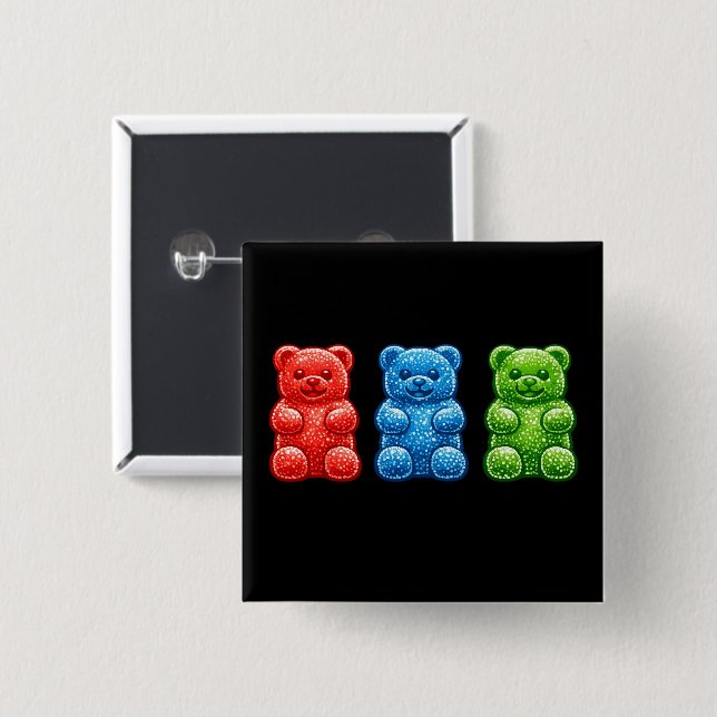 Pop Art Gummy Bears 2 Inch Square Button (Front & Back)