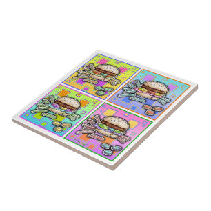 Pop Art HAMBURGER Ceramic TILE - COASTER -TRIVET