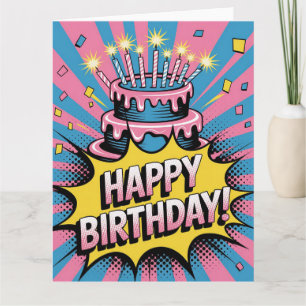 Pop Art Happy Birthday Cake Card