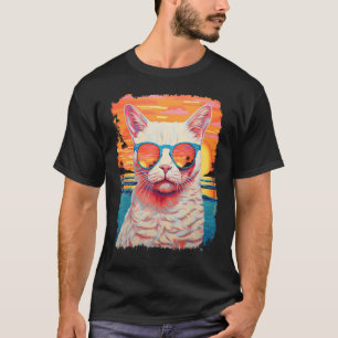 Pop Art Hawaiian White Cat T-Shirt