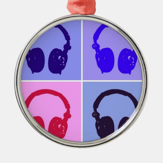 Pop Art Headphones Metal Ornament (Front)