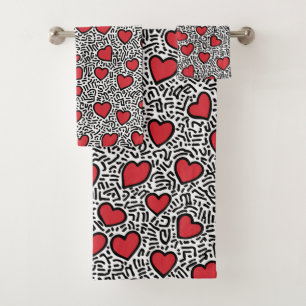 Pop Art Heart Pattern Bath Towel Set