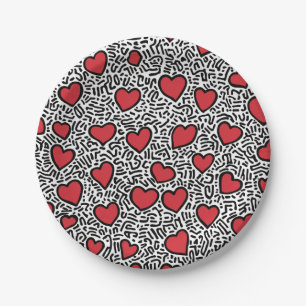 Pop Art Heart Pattern Paper Plate