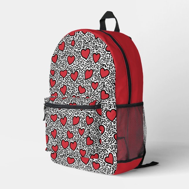 Pop Art Heart Pattern Printed Backpack (Back Corner Right)