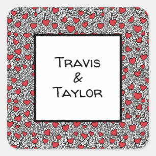 Pop Art Heart Pattern Square Sticker