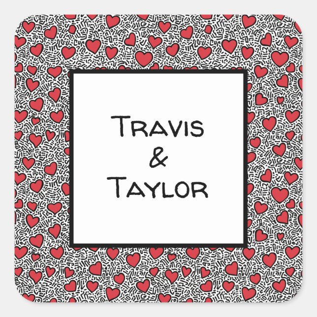 Pop Art Heart Pattern Square Sticker (Front)