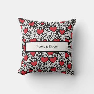 Pop Art Heart Pattern Throw Pillow