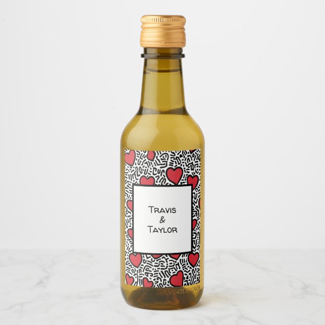 Pop Art Heart Pattern Wine Label (Front)