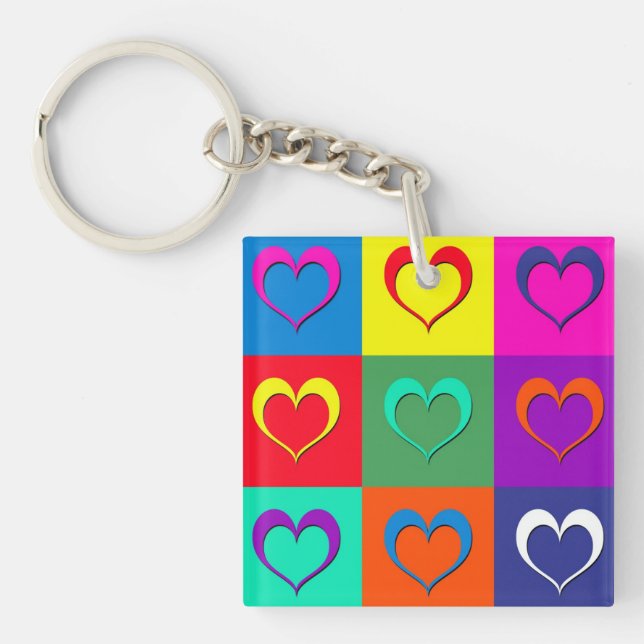 Pop art hearts keychain (Front)