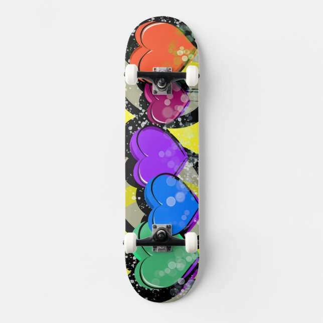 Pop Art Hearts Skateboard Deck (Front)