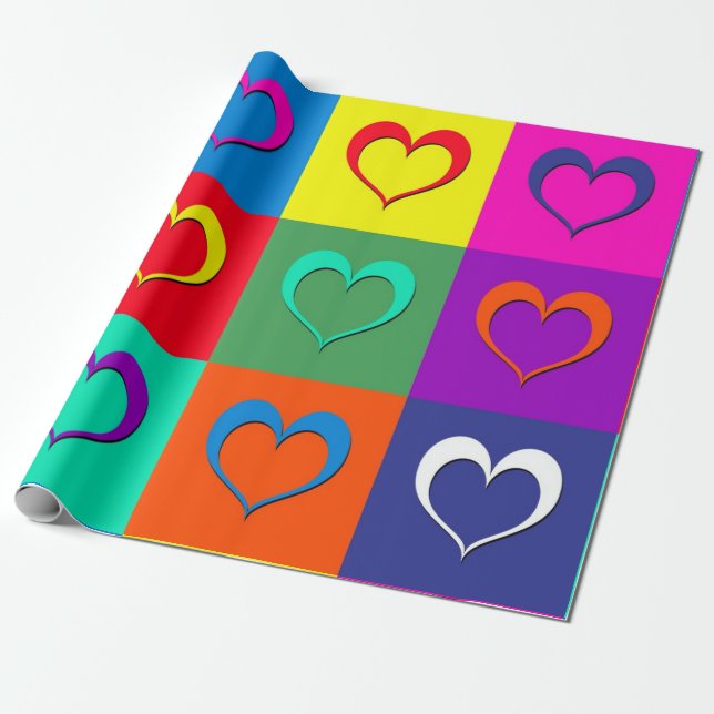 Pop art hearts wrapping paper (Unrolled)