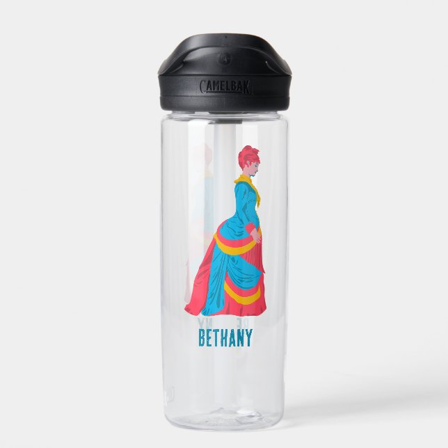 Pop Art Historical Woman in Bustle Dress Custom Water Bottle (Back)
