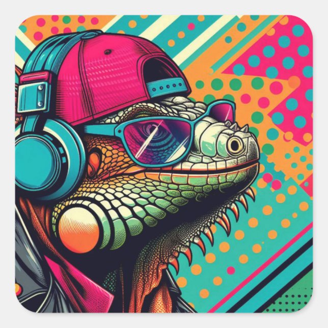 POP ART IGUANA 2 SQUARE STICKER (Front)