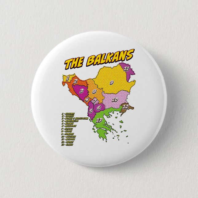 Pop Art Illustrated Balkans map 2 Inch Round Button (Front)