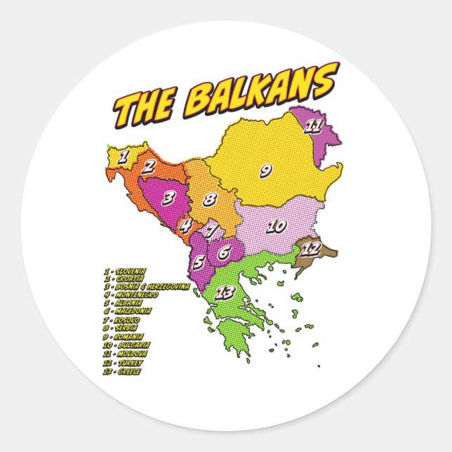 Pop Art Illustrated Balkans map Classic Round Sticker (Front)