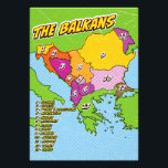 Pop Art Illustrated Balkans map Photo Print<br><div class="desc">A stylized map of the Balkan region, featuring a pop art aesthetic with bold outlines and a dotted background. The map is divided into 13 numbered regions, each representing a different country.</div>