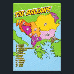 Pop Art Illustrated Balkans map Photo Print<br><div class="desc">A stylized map of the Balkan region,  featuring a pop art aesthetic with bold outlines and a dotted background. The map is divided into 13 numbered regions,  each representing a different country.</div>