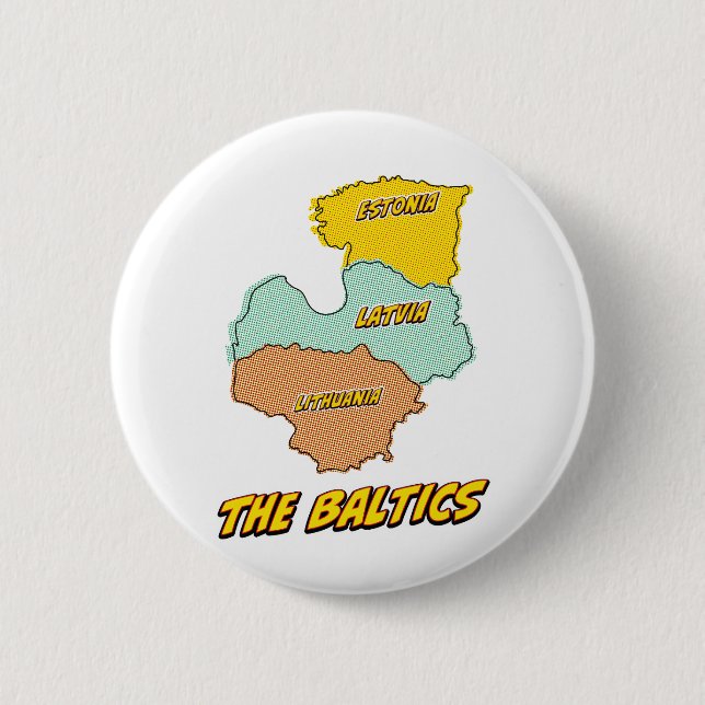 Pop Art Illustrated Baltic States map 2 Inch Round Button (Front)