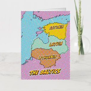 Pop Art Illustrated Baltic States map Foil Greeting Card