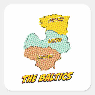 Pop Art Illustrated Baltic States map Square Sticker