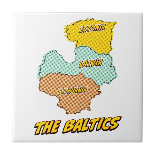 Pop Art Illustrated Baltic States map Tile (Front)