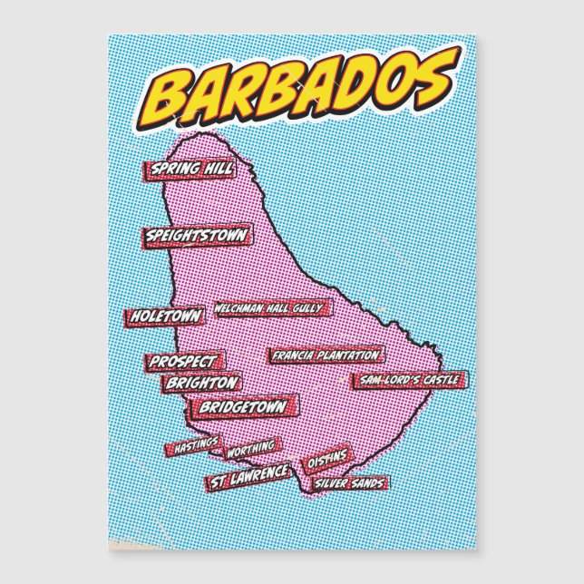 Pop Art Illustrated Barbados map (Front)