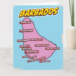 Pop Art Illustrated Barbados map Card