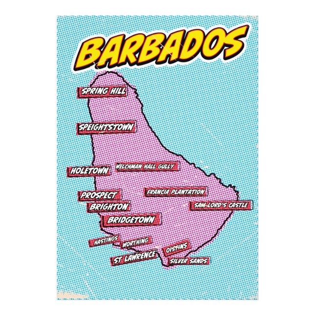 Pop Art Illustrated Barbados map Photo Print (Front)