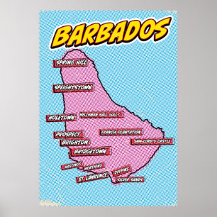 Pop Art Illustrated Barbados map Poster