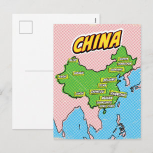Pop Art Illustrated China map Holiday Postcard