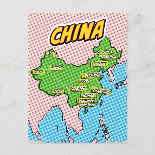 Pop Art Illustrated China map Postcard (Front)