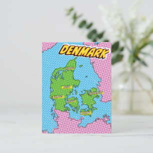 Pop Art Illustrated Denmark map Postcard