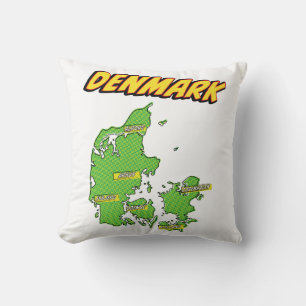 Pop Art Illustrated Denmark map Throw Pillow