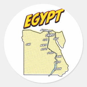 Pop Art Illustrated Egypt map Classic Round Sticker